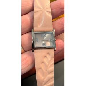 Women's 26mm Silver Tone Anne Klein Watch, Embossed Leather Band
